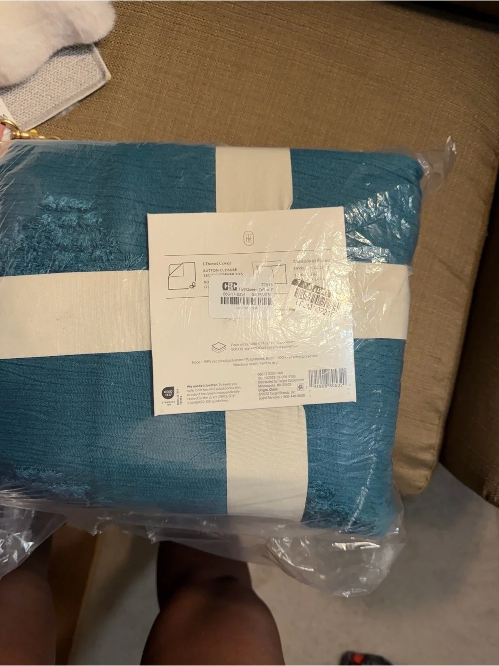 Threshold Tufted Diamond Duvet Cover Set - Teal and White